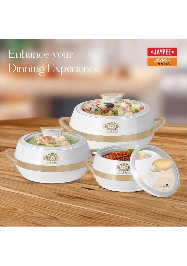 JAYPEE Vintage Inner Stainless Steel Casserole with Lockable Lid | 2000 ml | 67.6 fl oz | 3-Piece Set | BPA Free | Insulated | Food Safe - Indya