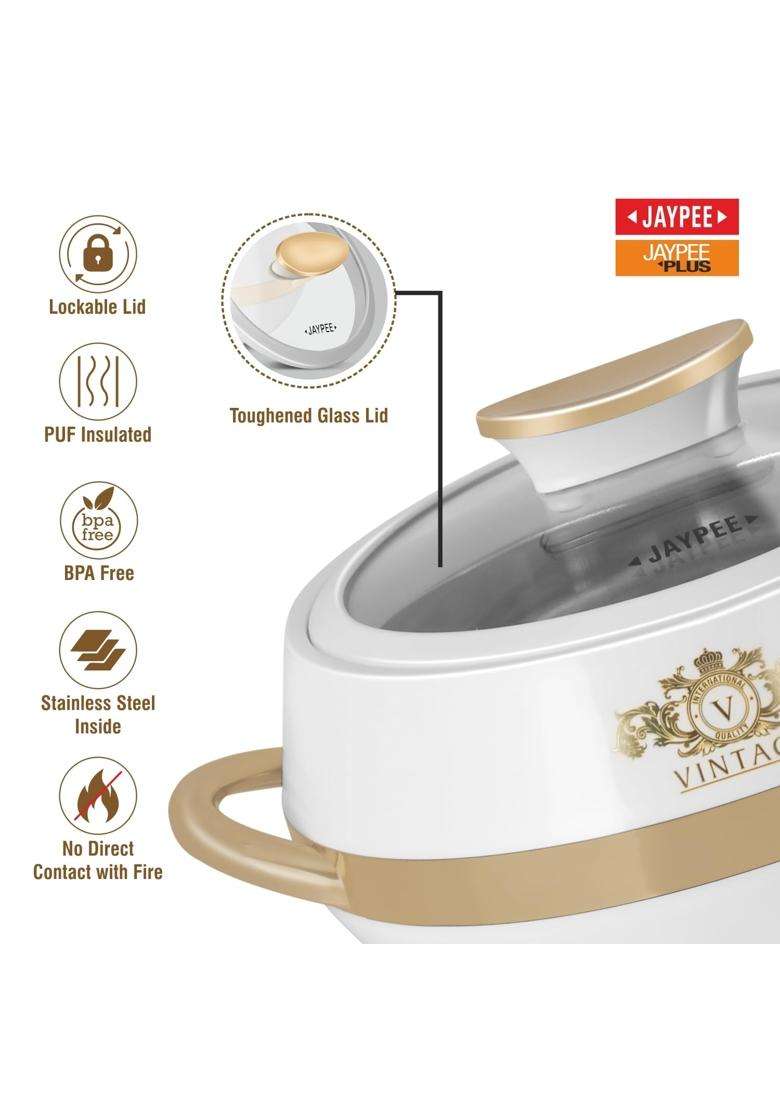JAYPEE Vintage Inner Stainless Steel Casserole with Lockable Lid | 2000 ml | 67.6 fl oz | 3-Piece Set | BPA Free | Insulated | Food Safe - Indya