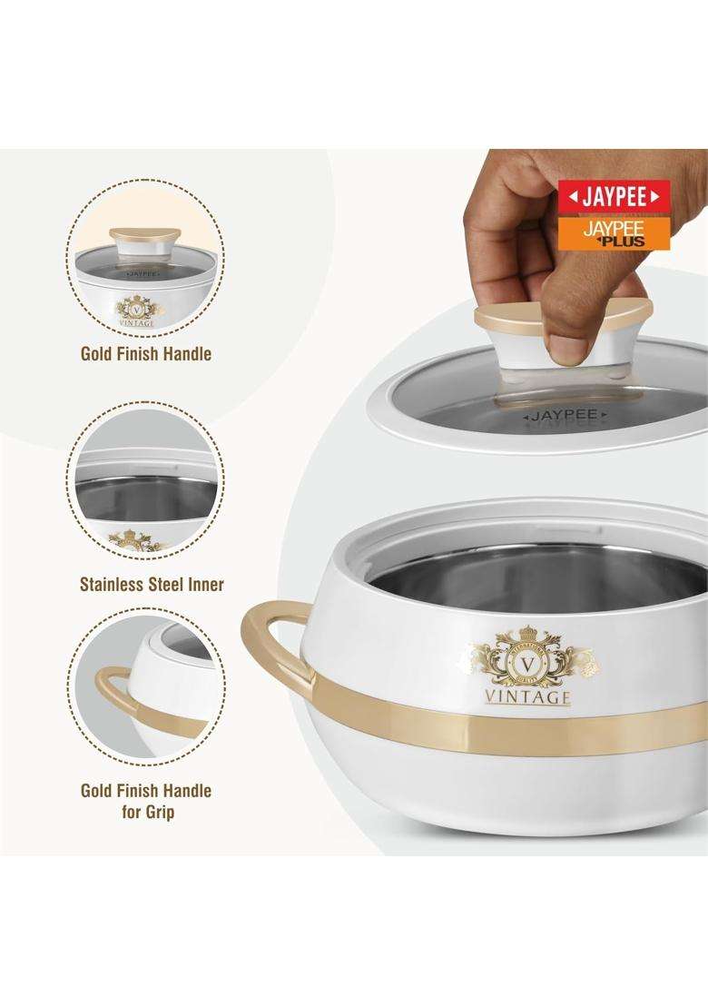 JAYPEE Vintage Inner Stainless Steel Casserole with Lockable Lid | 2000 ml | 67.6 fl oz | 3-Piece Set | BPA Free | Insulated | Food Safe - Indya