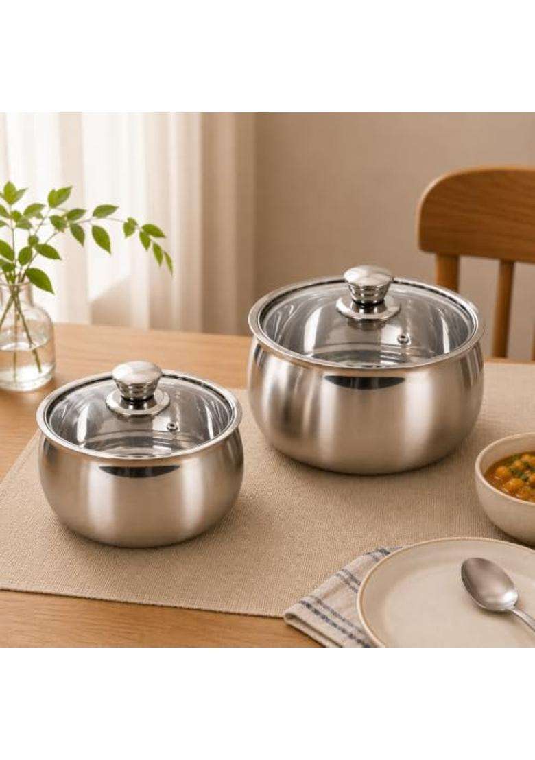 Nestasia Stainless Steel Insulated Casserole Set with Glass Lid | 1000 ml | 33.8 fl oz | BPA Free | Food Safe | Rust Resistant - Indya