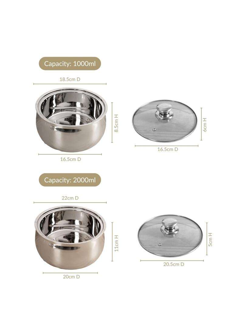Nestasia Stainless Steel Insulated Casserole Set with Glass Lid | 1000 ml | 33.8 fl oz | BPA Free | Food Safe | Rust Resistant - Indya