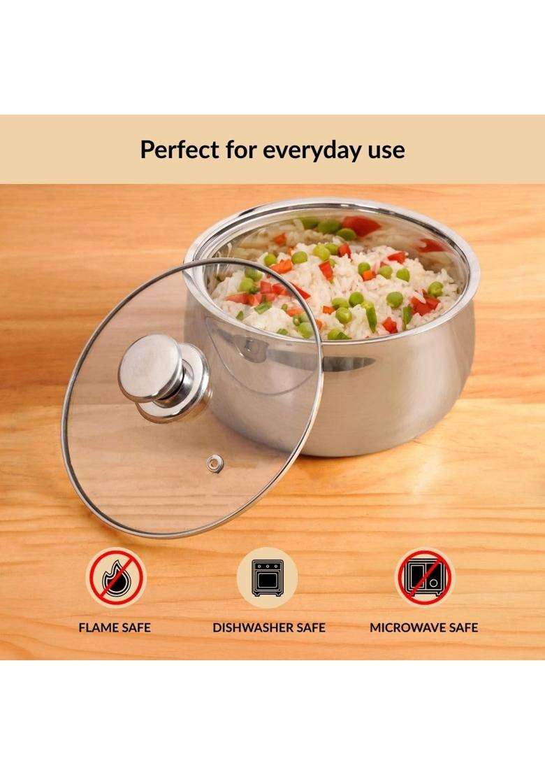 Nestasia Stainless Steel Insulated Casserole Set with Glass Lid | 1000 ml | 33.8 fl oz | BPA Free | Food Safe | Rust Resistant - Indya
