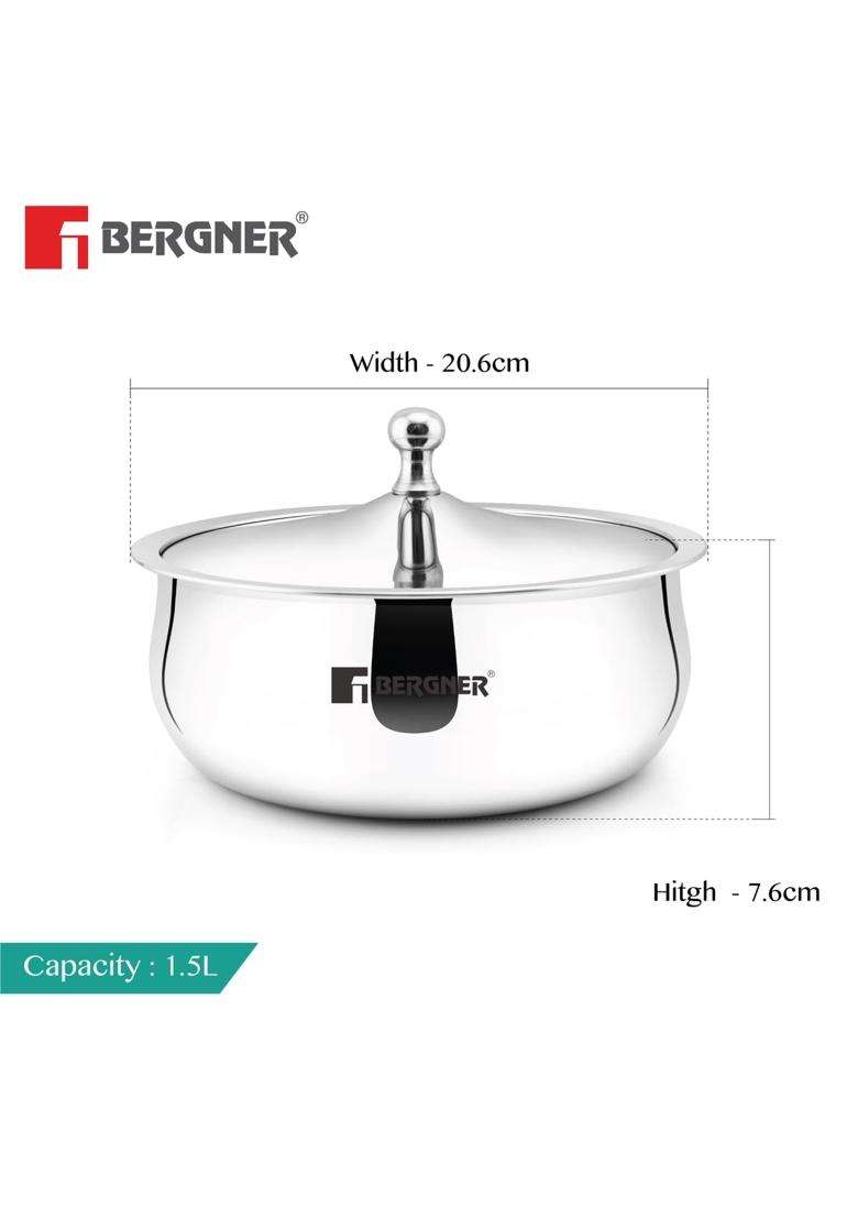 BERGNER Vienna Stainless Steel Hot Pot | 1.5 L | 1.6 Qt | 20 cm | 7.9 Inch | Insulated | Food Safe - Indya