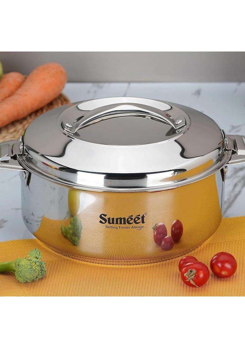 Sumeet Stainless Steel Casserole with Steel Lid | 2.5 L | 2.6 Qt | Dishwasher Safe - Indya