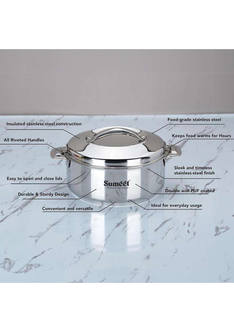 Sumeet Stainless Steel Casserole with Steel Lid | 2.5 L | 2.6 Qt | Dishwasher Safe - Indya
