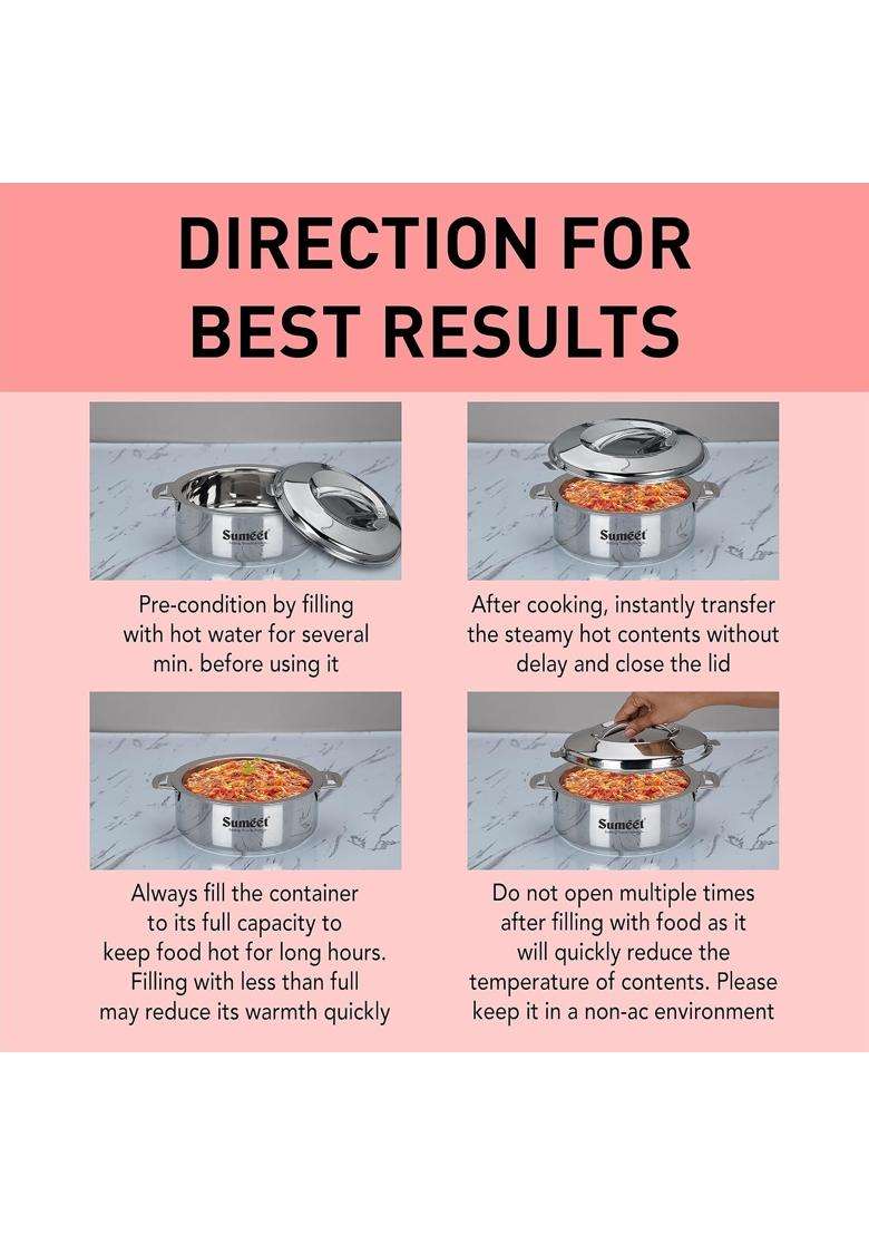 Sumeet Stainless Steel Casserole with Steel Lid | 2.5 L | 2.6 Qt | Dishwasher Safe - Indya