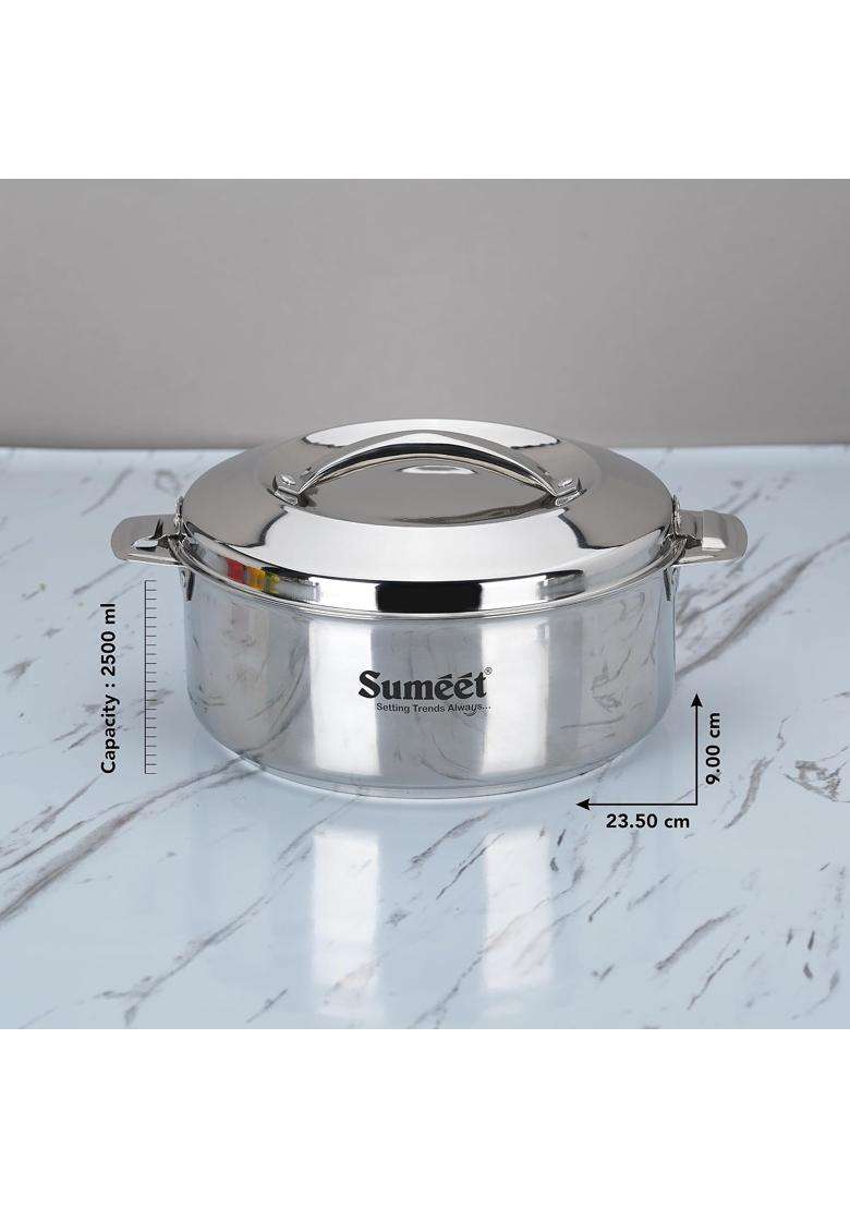 Sumeet Stainless Steel Casserole with Steel Lid | 2.5 L | 2.6 Qt | Dishwasher Safe - Indya