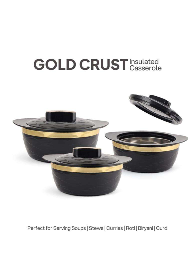 CELLO Gold Crust Insulated Casserole | 500 ml | 16.9 fl oz | 3-Piece Set - Indya