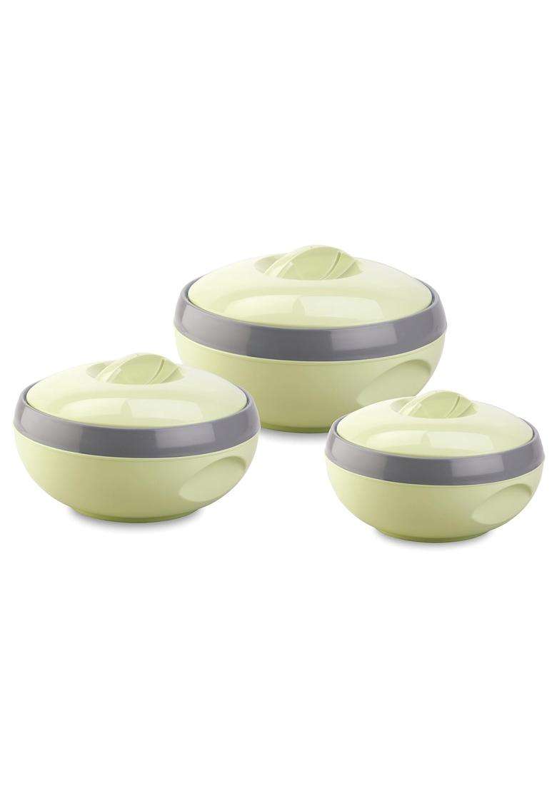 ASIAN Plastic Venus Inner Stainless Steel Casserole Gift Royal | 1000 ml | 33.8 fl oz | 3-Piece Set | BPA Free | Insulated | Food Safe - Indya