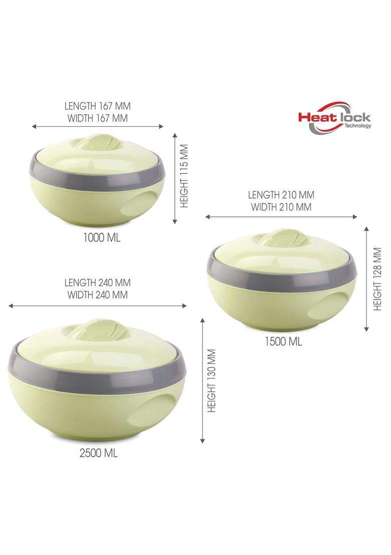 ASIAN Plastic Venus Inner Stainless Steel Casserole Gift Royal | 1000 ml | 33.8 fl oz | 3-Piece Set | BPA Free | Insulated | Food Safe - Indya