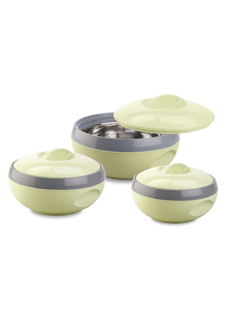 ASIAN Plastic Venus Inner Stainless Steel Casserole Gift Royal | 1000 ml | 33.8 fl oz | 3-Piece Set | BPA Free | Insulated | Food Safe - Indya