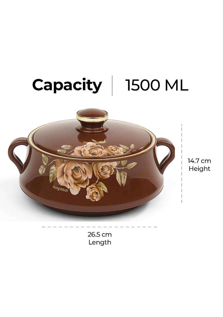 Nayasa Lorenzo Insulated Inner Stainless Steel Casserole | 1500 ml | 50.7 fl oz | With Lid - Indya