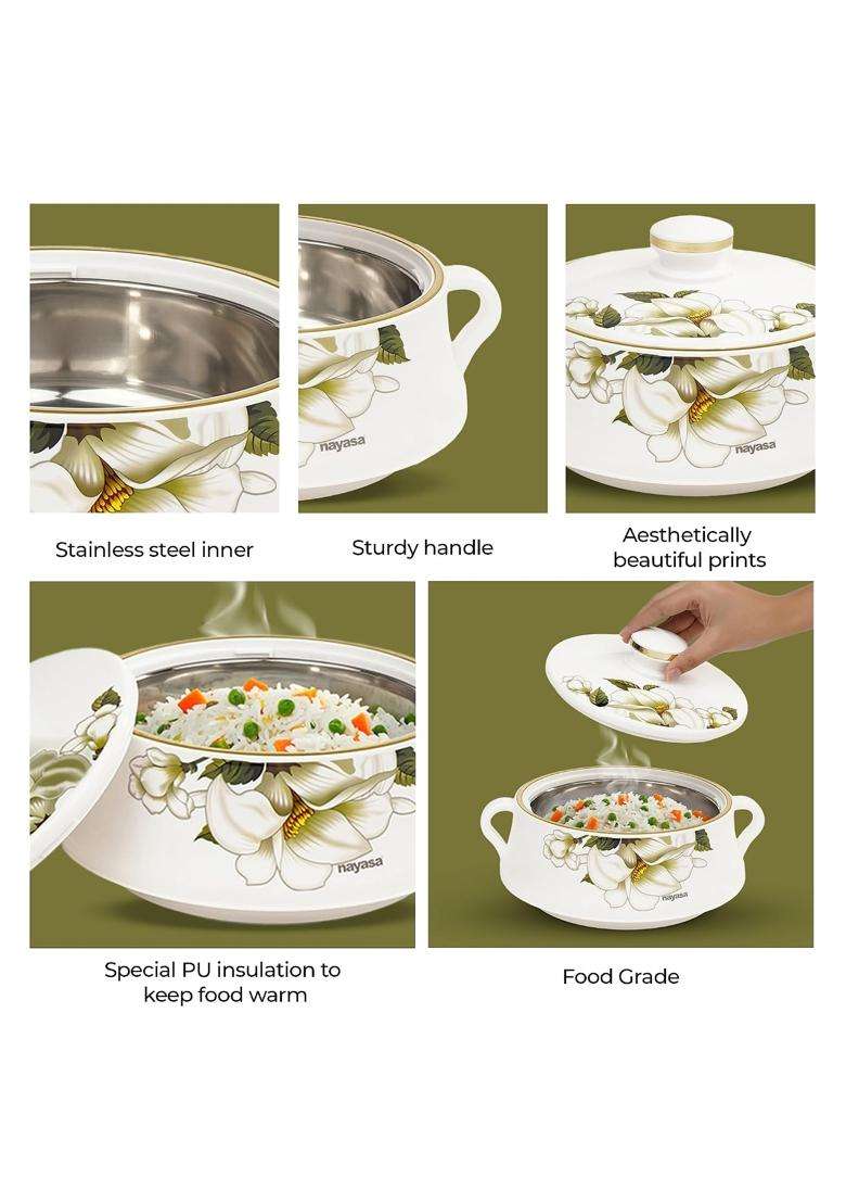 Nayasa Lorenzo Insulated Inner Stainless Steel Casserole | 1500 ml | 50.7 fl oz | With Lid - Indya