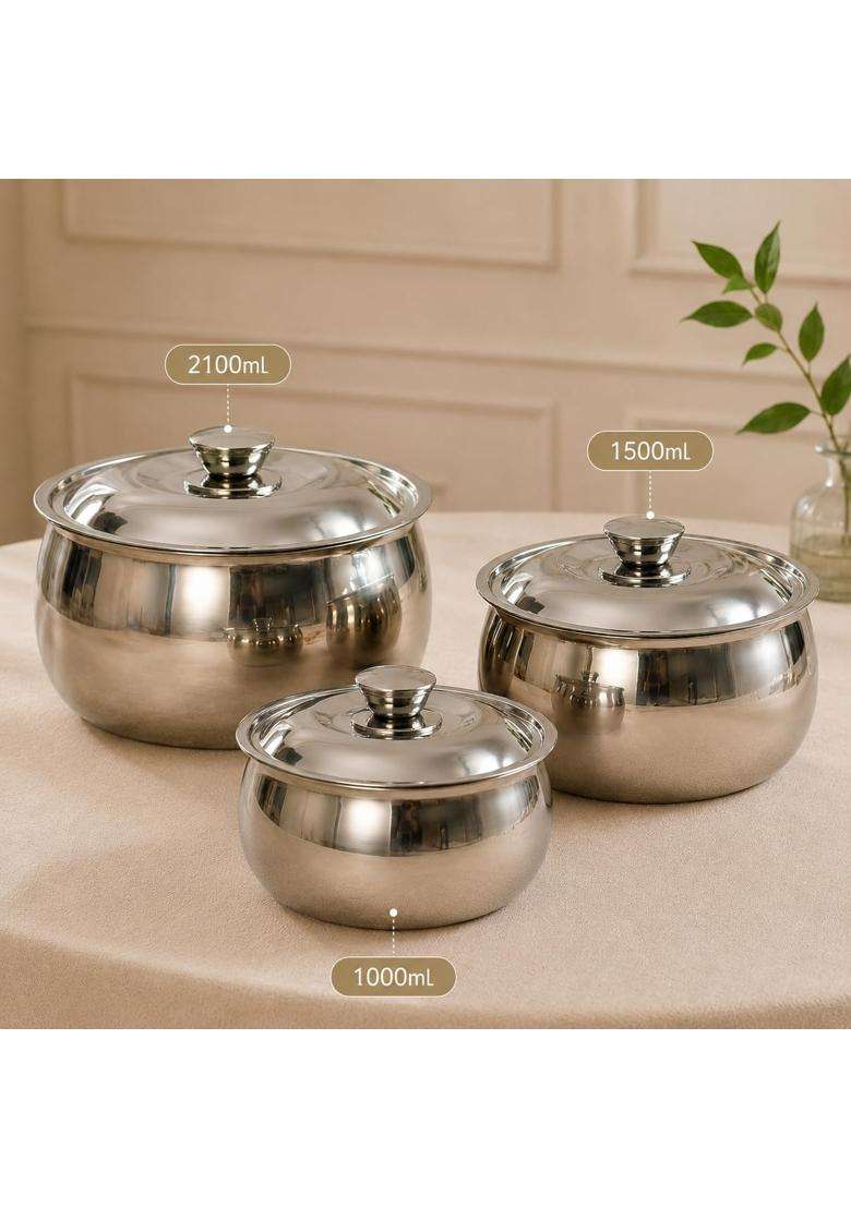 Nestasia Stainless Steel Insulated Casserole with Lid | 1000 ml | 33.8 fl oz | 3-Piece Set | BPA Free | Food Safe | Rust Resistant - Indya
