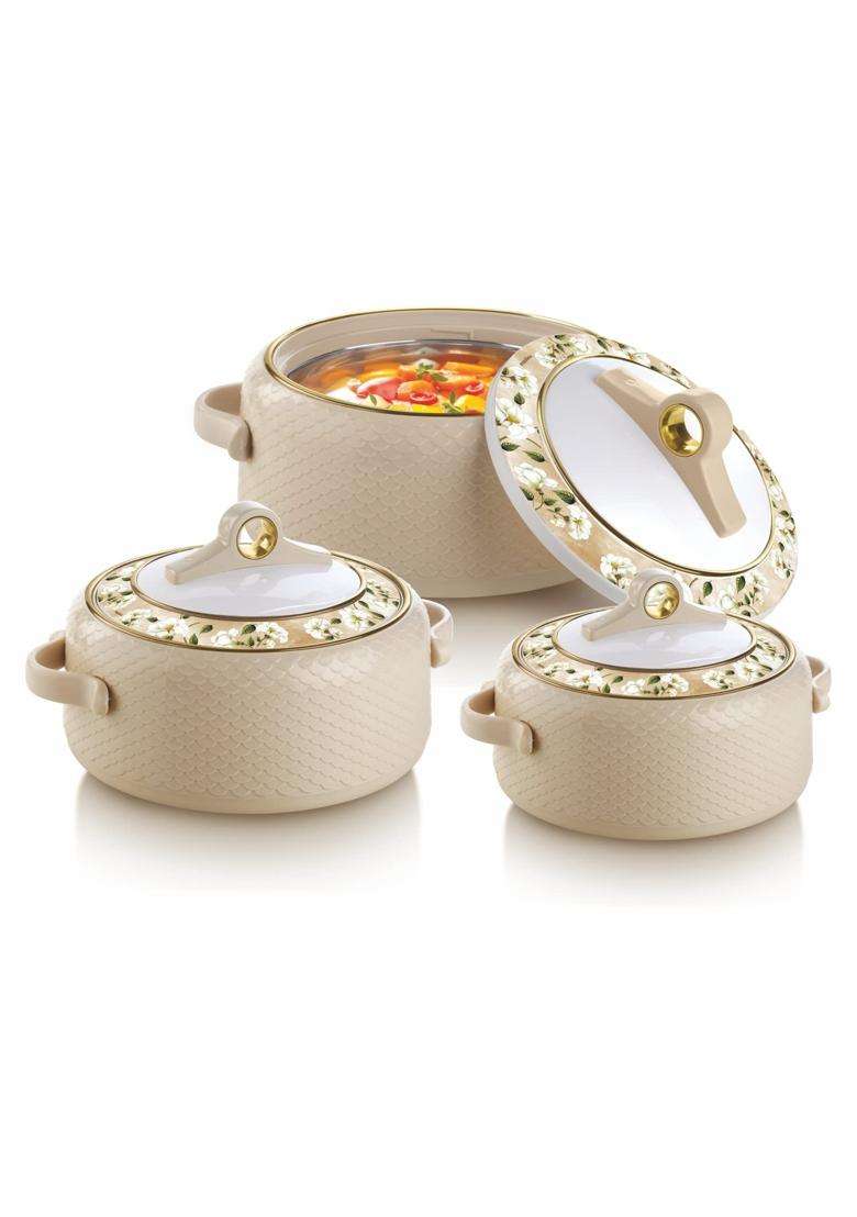 Nayasa Coral Insulated Inner Stainless Steel Casserole | 1000 ml | 33.8 fl oz | 3-Piece Set - Indya