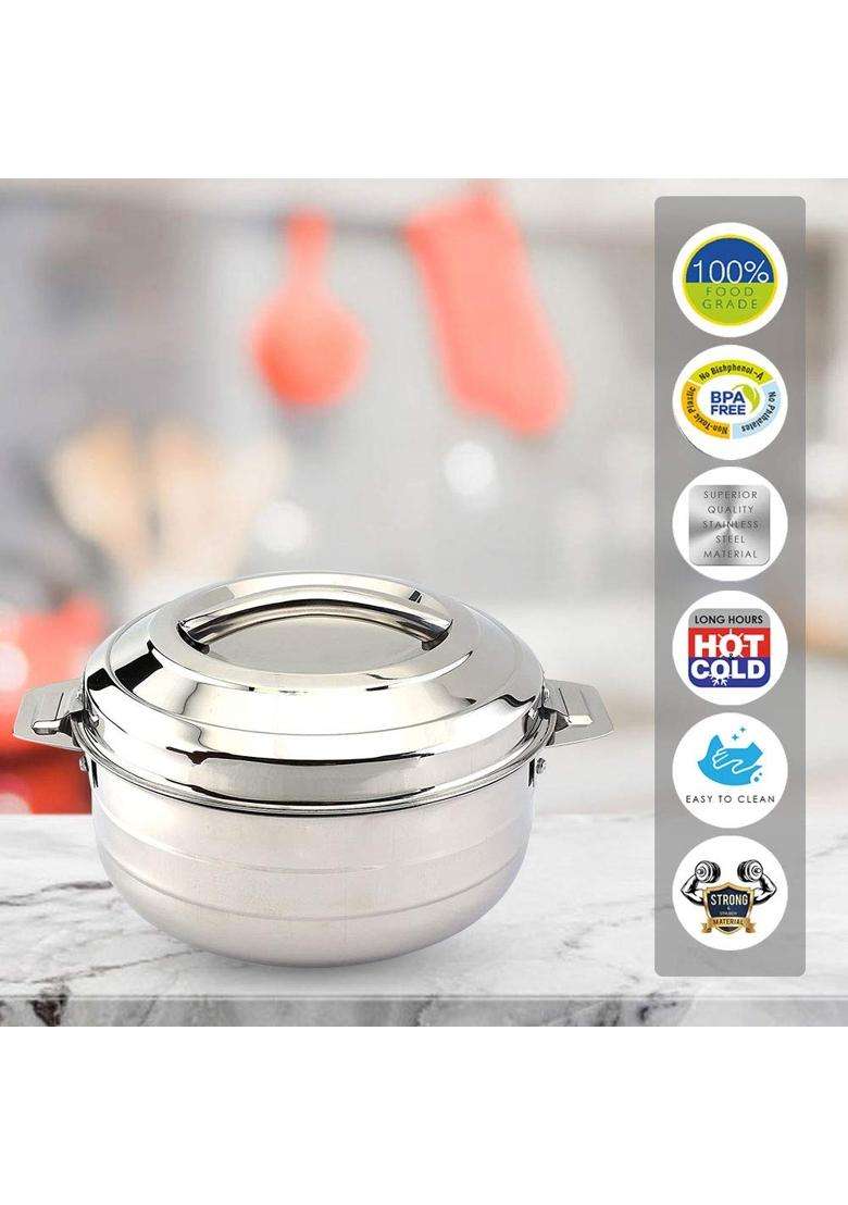 CELLO Lumina Insulated Casserole Hot Pot for Kitchen Silver | 5000 ml | 169.1 fl oz - Indya