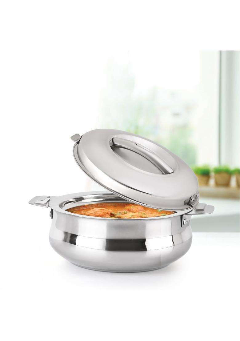 CELLO Bella 2000 Insulated Stainless Steel Casserole Hot Pot Box for Daily Use Silver | 2 L | 2.1 Qt | Food Safe - Indya