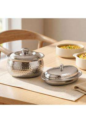 Nestasia Stainless Steel Insulated Casserole | 1500 ml | 50.7 fl oz | BPA Free | Hammered Finish | With Lid | Food Safe
