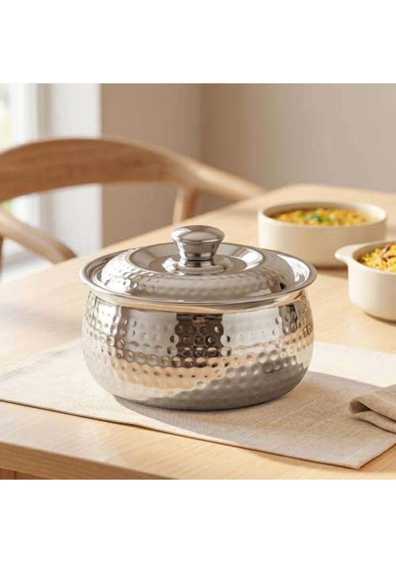 Nestasia Stainless Steel Insulated Casserole | 1500 ml | 50.7 fl oz | BPA Free | Hammered Finish | With Lid | Food Safe - Indya