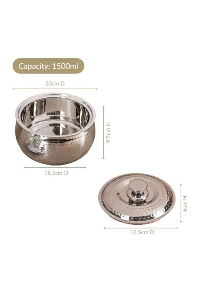 Nestasia Stainless Steel Insulated Casserole | 1500 ml | 50.7 fl oz | BPA Free | Hammered Finish | With Lid | Food Safe - Indya