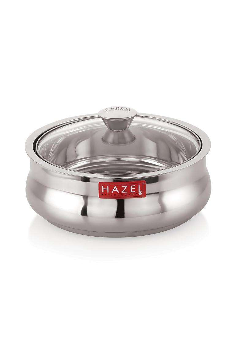 HAZEL Stainless Steel Roti Casserole with Glass Lid | 2.5 L | 2.6 Qt - Indya