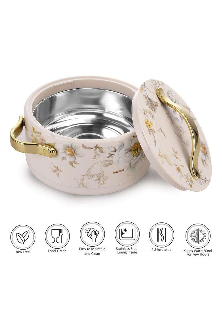 Nayasa Bethany Insulated Inner Stainless Steel Casserole | 1500 ml | 50.7 fl oz | BPA Free | Food Safe - Indya