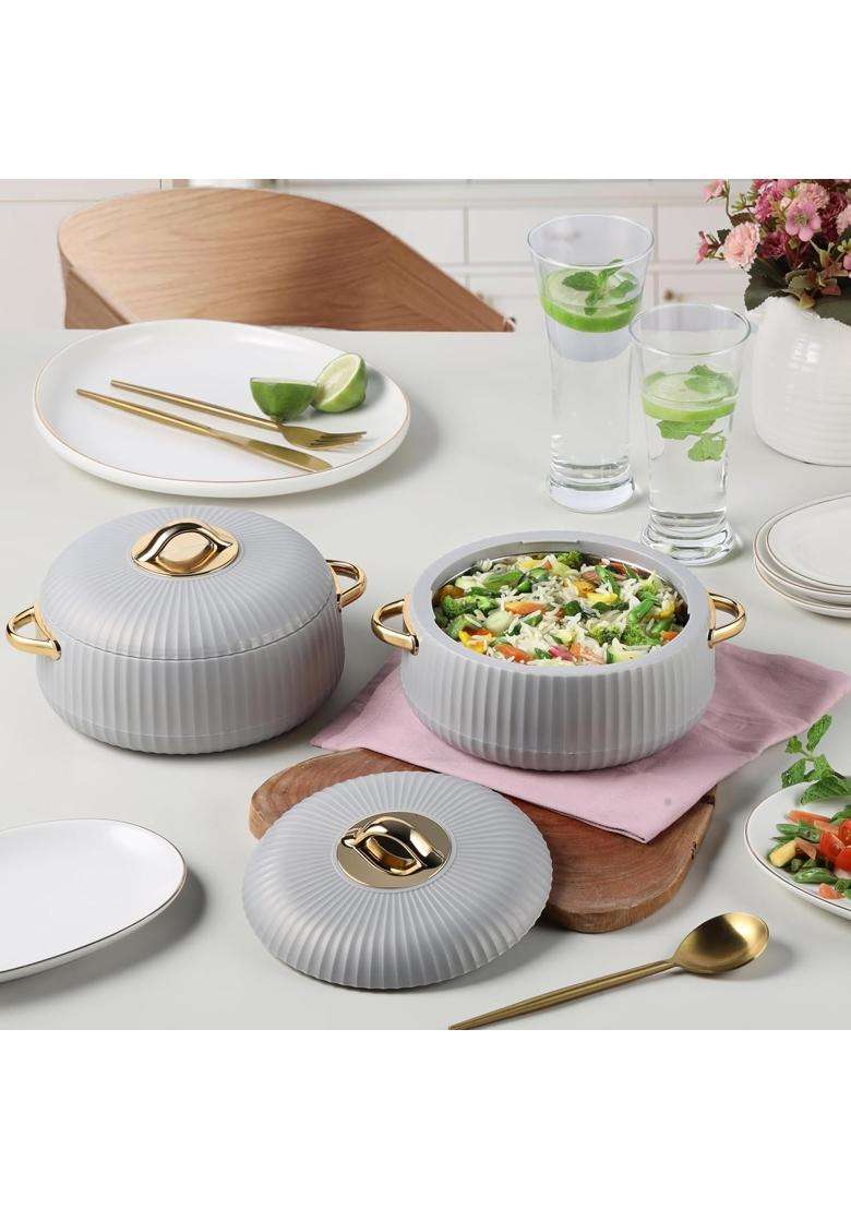 CELLO Aurum Insulated Casserole Hot Pot Box Pcs Grey | 1000 ml | 33.8 fl oz | 2-Piece Set - Indya