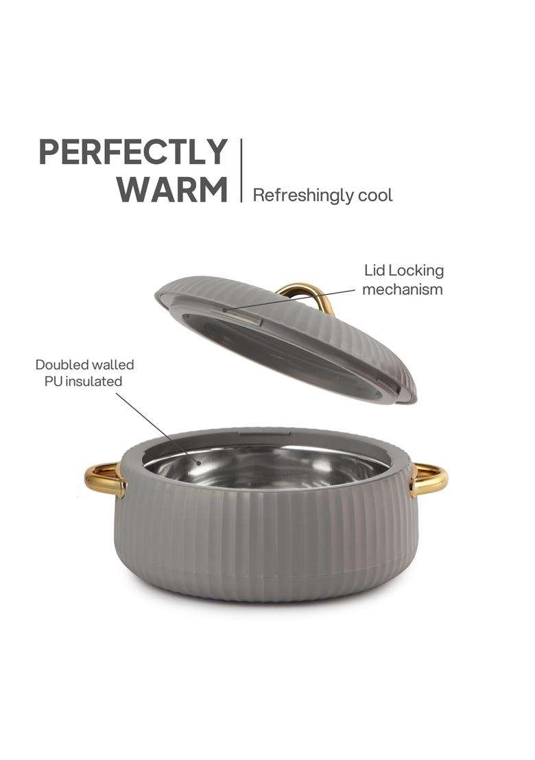 CELLO Aurum Insulated Casserole Hot Pot Box Pcs Grey | 1000 ml | 33.8 fl oz | 2-Piece Set - Indya