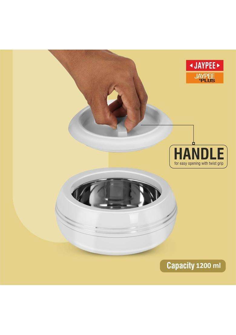 JAYPEE Palazio 1200 Inner Stainless Steel Casserole Pu Insulated Lockable Lid Food | 1200 ml | 40.6 fl oz | Food Safe | Rust Resistant - Indya