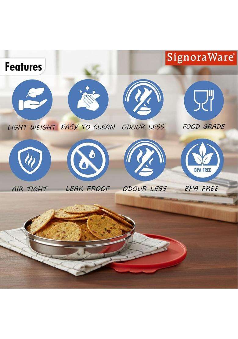SIGNORA WARE SignoraWare Stainless Steel Small Khakra Box Container | 1.6 L | 1.7 Qt | Leak Proof - Indya
