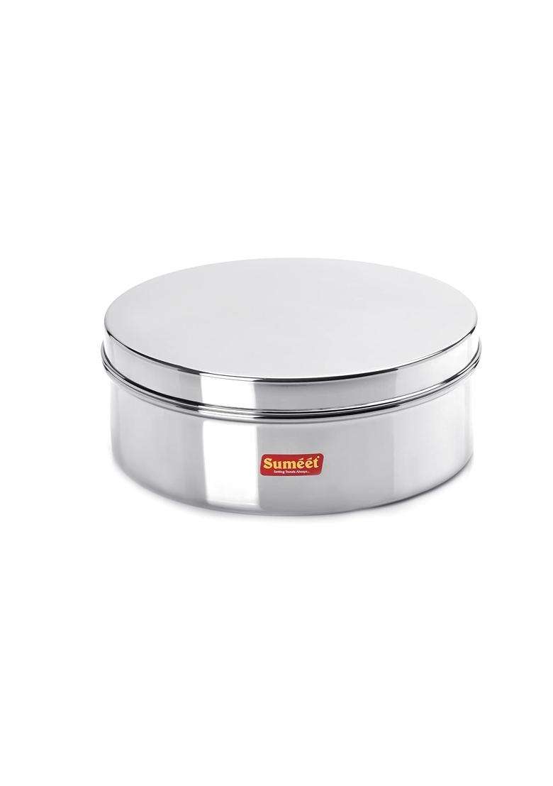 Sumeet Stainless Steel Flat Canister Puri Dabba Storage Container | 1.2 L | 1.3 Qt | 17 cm | 6.7 Inch - Indya