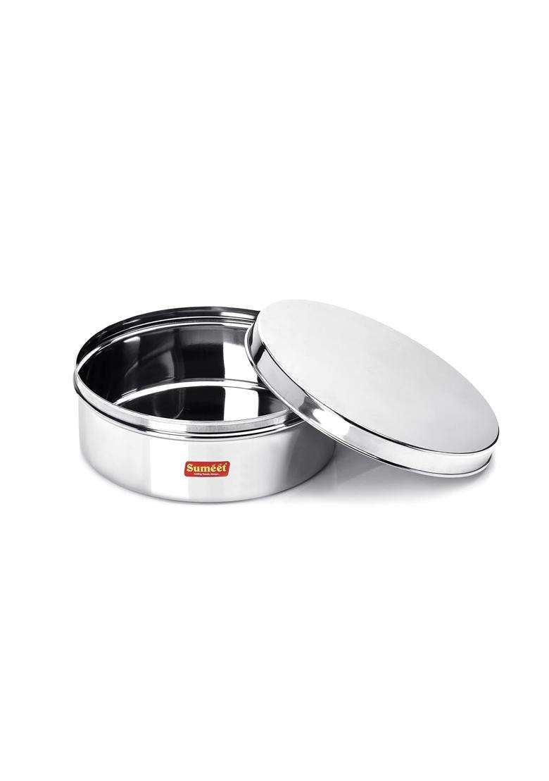 Sumeet Stainless Steel Flat Canister Puri Dabba Storage Container | 1.2 L | 1.3 Qt | 17 cm | 6.7 Inch - Indya