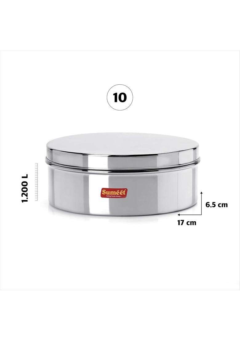 Sumeet Stainless Steel Flat Canister Puri Dabba Storage Container | 1.2 L | 1.3 Qt | 17 cm | 6.7 Inch - Indya