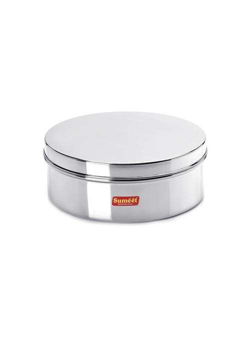 Sumeet Stainless Steel Flat Canister Puri Dabba Storage Container | 1.2 L | 1.3 Qt | 17 cm | 6.7 Inch