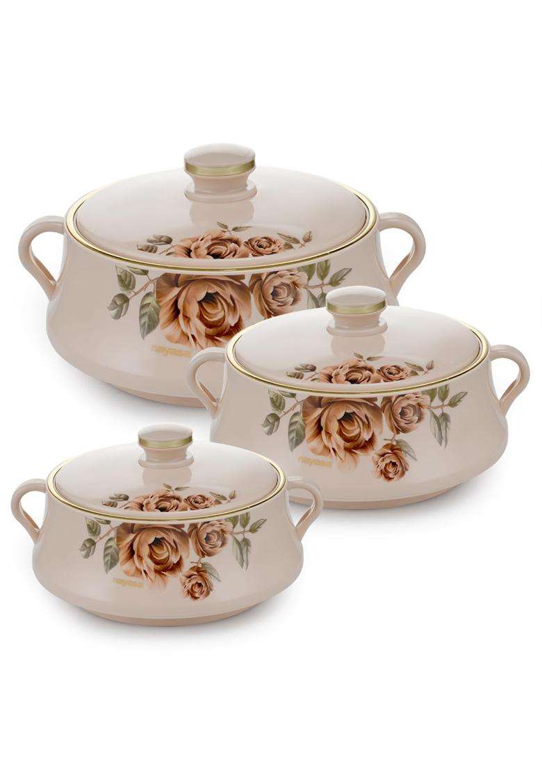 Nayasa Lorenzo Insulated Inner Stainless Steel Casserole | 500 ml | 16.9 fl oz | 3-Piece Set - Indya
