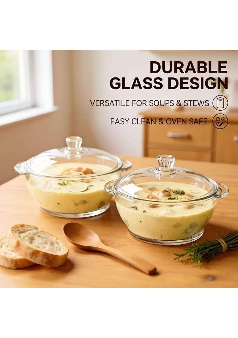 PrimeWorld Set of Each Casserole with Glass Lid Microwave Oven Safe Serving Bowl Tempered | 1 L | 1.1 Qt | 1000-Piece Set - Indya