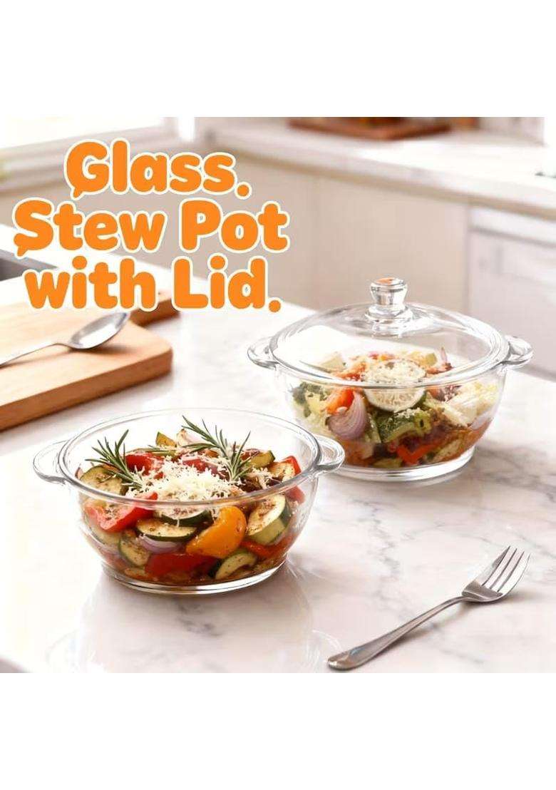PrimeWorld Set of Each Casserole with Glass Lid Microwave Oven Safe Serving Bowl Tempered | 1 L | 1.1 Qt | 1000-Piece Set - Indya