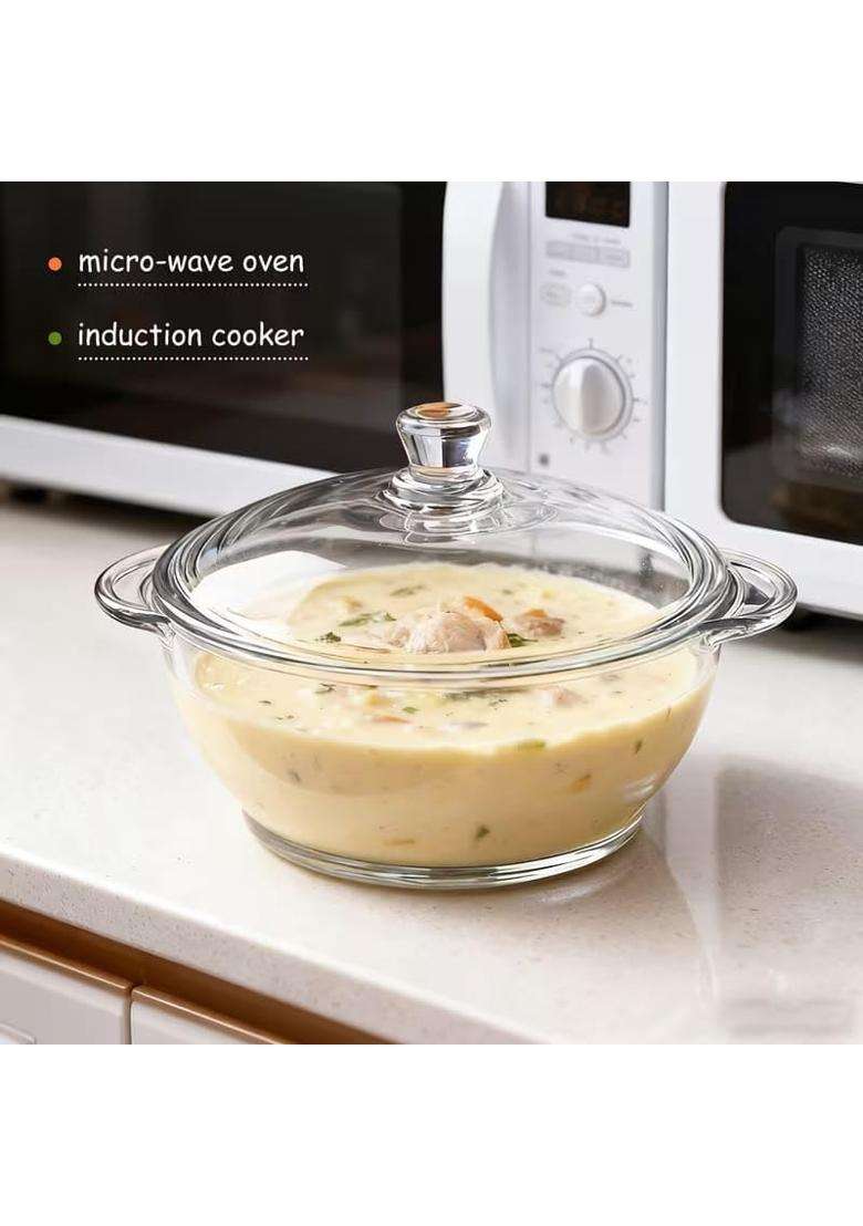 PrimeWorld Set of Each Casserole with Glass Lid Microwave Oven Safe Serving Bowl Tempered | 1 L | 1.1 Qt | 1000-Piece Set - Indya