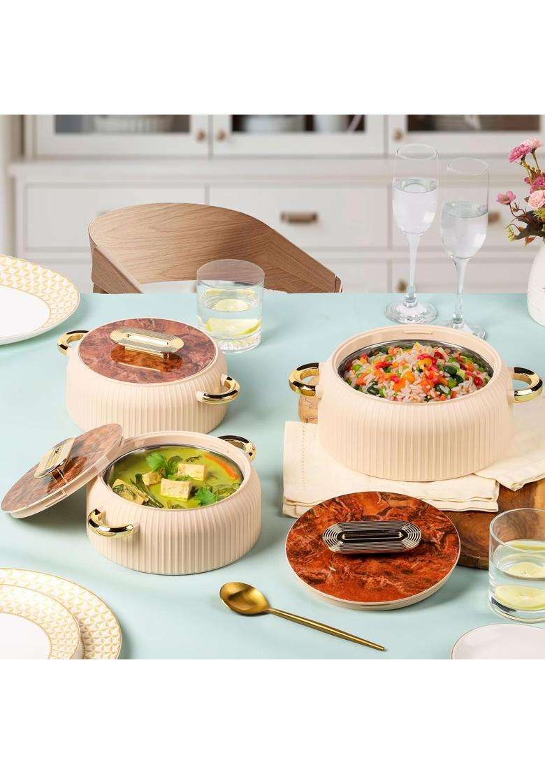 CELLO Castella Insulated Steel Casserole Pcs | 1000 ml | 33.8 fl oz | 3-Piece Set - Indya