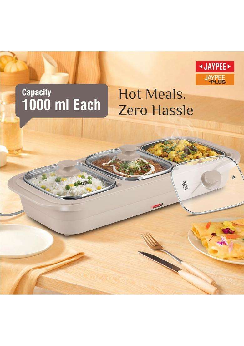 Jaypee Plus E-3 Bowl Electrical Serving Casserole Chafing Dish | 1000 ml | 33.8 fl oz - Indya