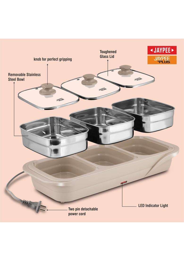 Jaypee Plus E-3 Bowl Electrical Serving Casserole Chafing Dish | 1000 ml | 33.8 fl oz - Indya
