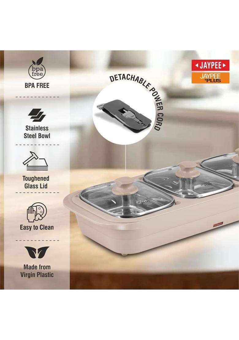Jaypee Plus E-3 Bowl Electrical Serving Casserole Chafing Dish | 1000 ml | 33.8 fl oz - Indya