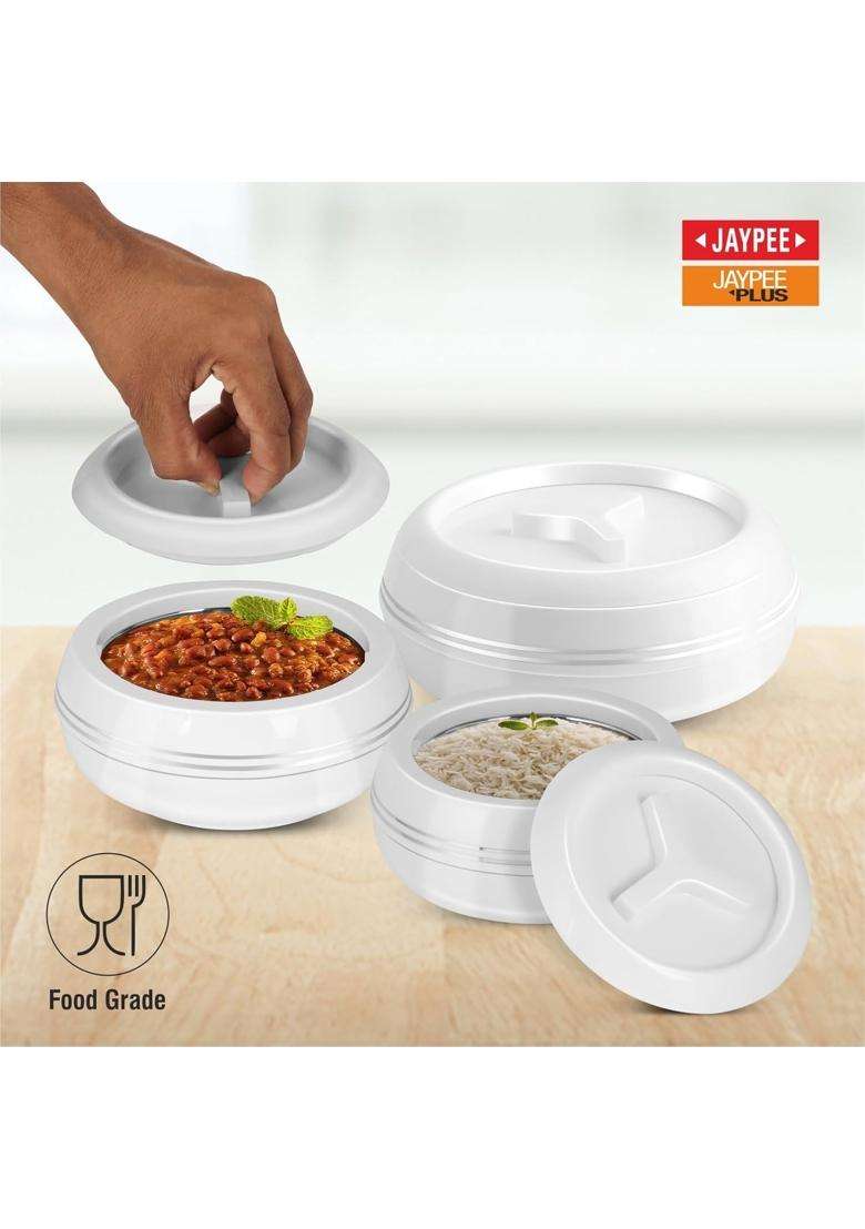 JAYPEE Teen Bhoj Inner Stainless Steel Casserole | 1200 ml | 40.6 fl oz | 3-Piece Set | BPA Free | Food Safe | Rust Resistant - Indya