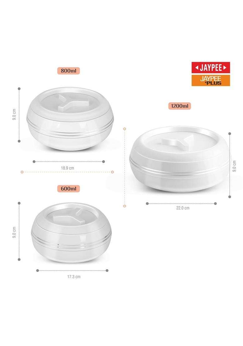 JAYPEE Teen Bhoj Inner Stainless Steel Casserole | 1200 ml | 40.6 fl oz | 3-Piece Set | BPA Free | Food Safe | Rust Resistant - Indya
