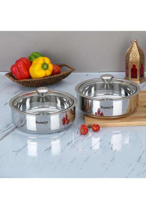Sumeet Stainless Steel Casserole with Glass Lid | 1 L | 1.1 Qt | 2-Piece Set | Dishwasher Safe