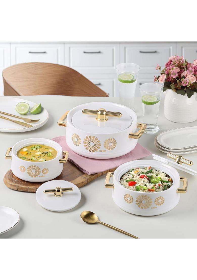 CELLO Jewel NX Insulated Casserole Pcs | 500 ml | 16.9 fl oz | 3-Piece Set - Indya
