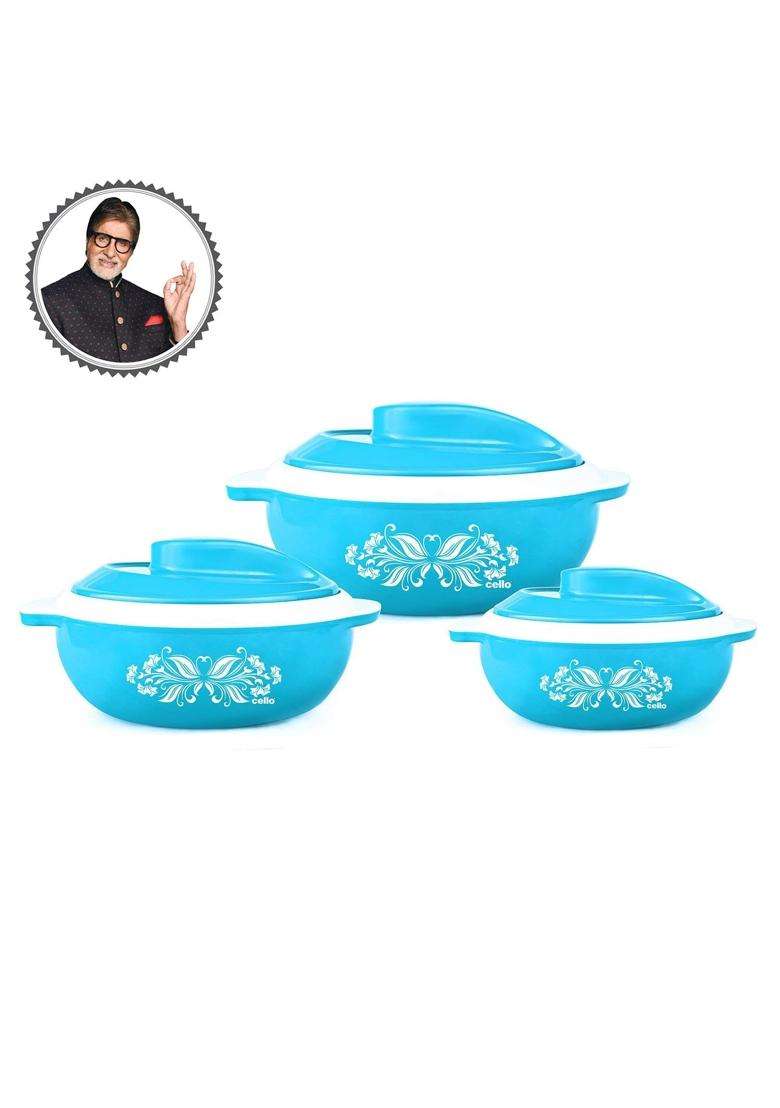 CELLO Hot Serve Insulated Inner Steel Casserole | 500 ml | 16.9 fl oz | 3-Piece Set | With Lid - Indya