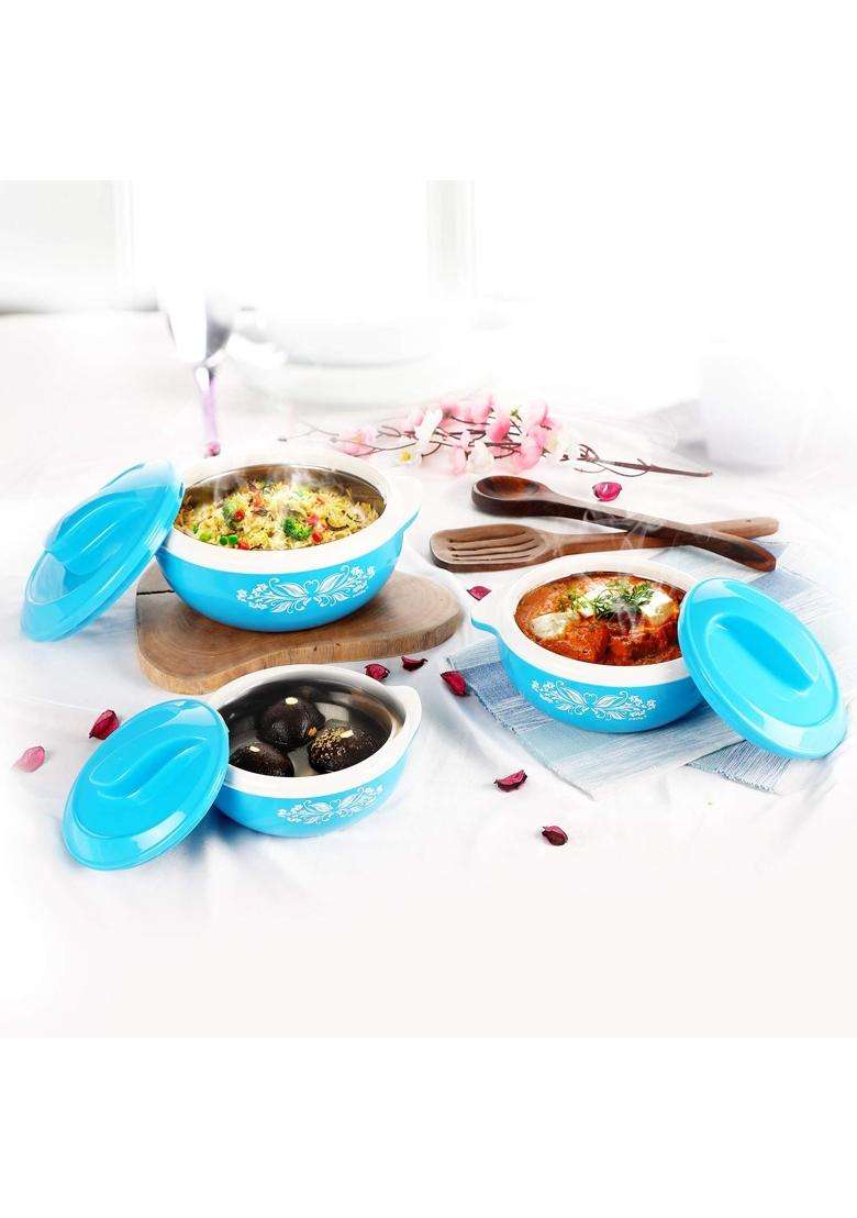 CELLO Hot Serve Insulated Inner Steel Casserole | 500 ml | 16.9 fl oz | 3-Piece Set | With Lid - Indya