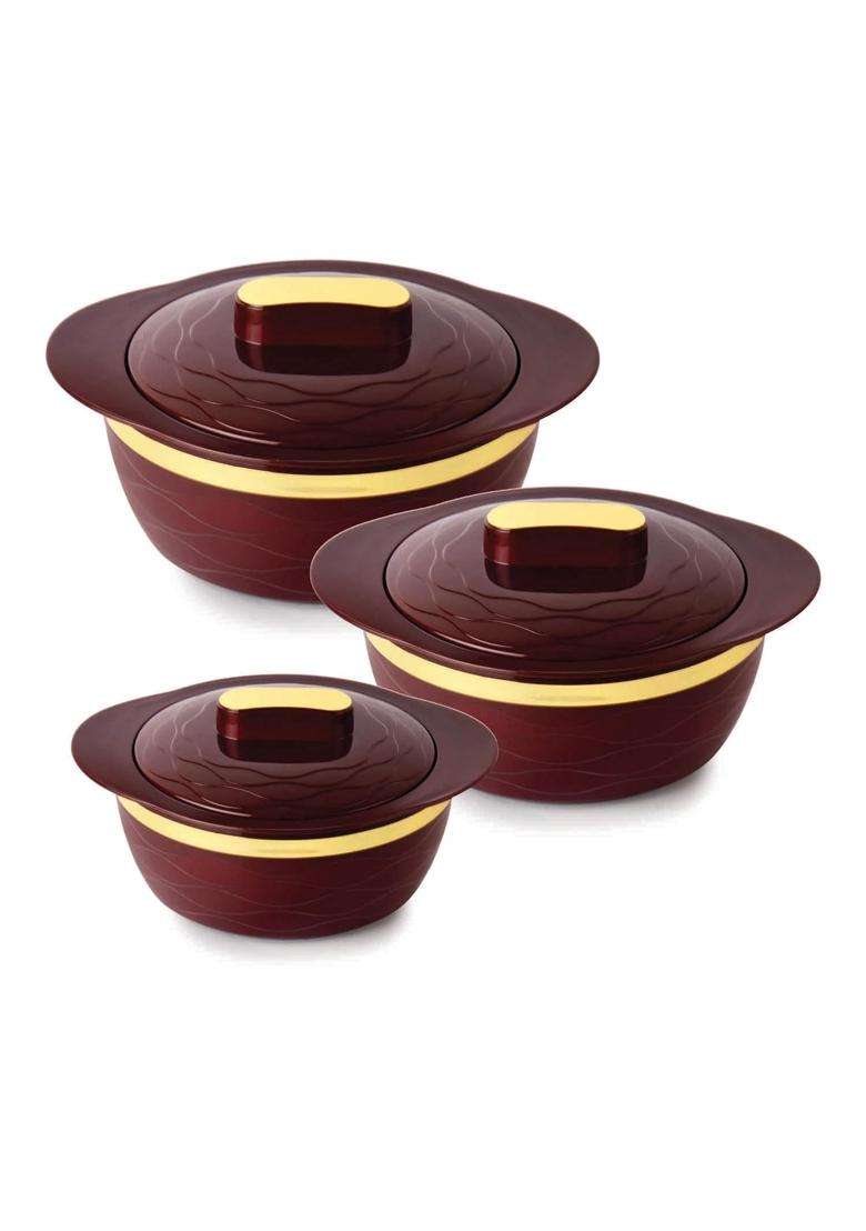CELLO Gold Crust Insulated Casserole | 500 ml | 16.9 fl oz | 3-Piece Set - Indya