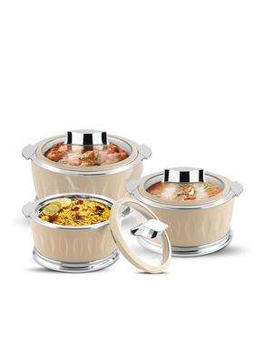 JAYPEE Dazzle Inner Stainless Steel Casserole with Chrome Plated Knob | 2000 ml | 67.6 fl oz | 3-Piece Set | BPA Free | Insulated | Food Safe